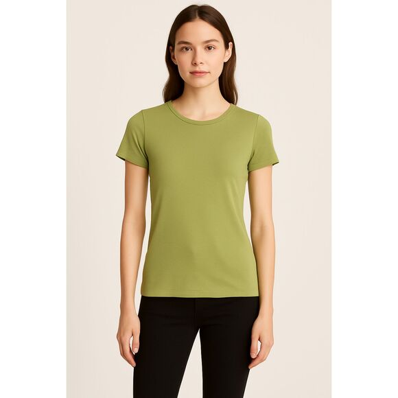 Eileen Fisher Green Short Sleeve Stretch Tee Top | Size XS - Picture 1 of 10